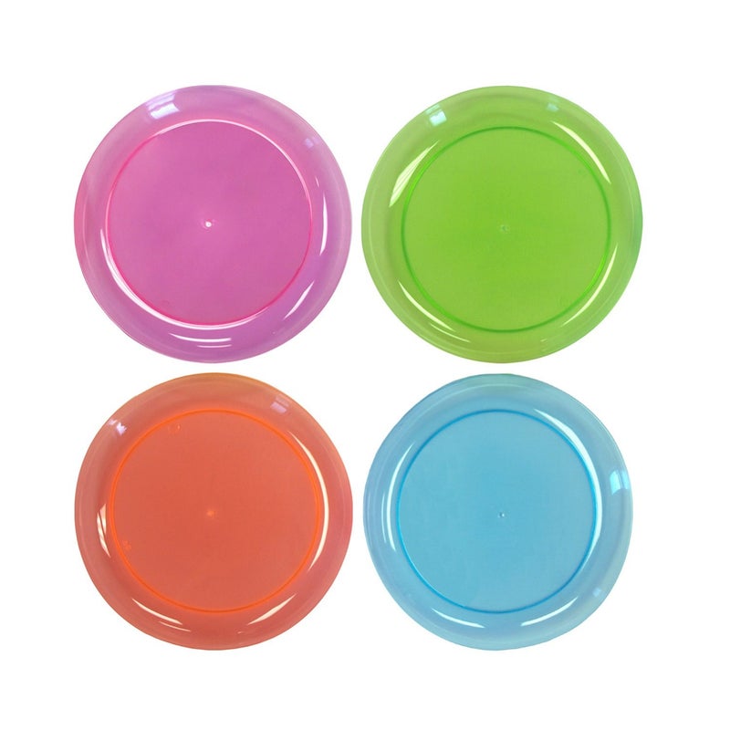 Party Essentials Hard Plastic 7.5-Inch Round Party/Salad Plates, Assorted Neon, 40 Count - Image 1